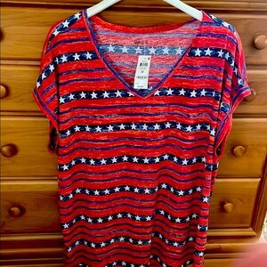 Style & Co Red and Blue Cap Sleeve Tee